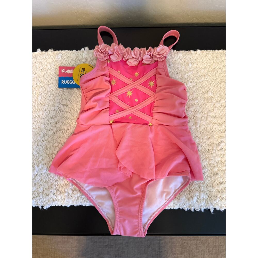NWT Ruffle Butts Royal Pink Princess Toddler Swim Suit - Size 5